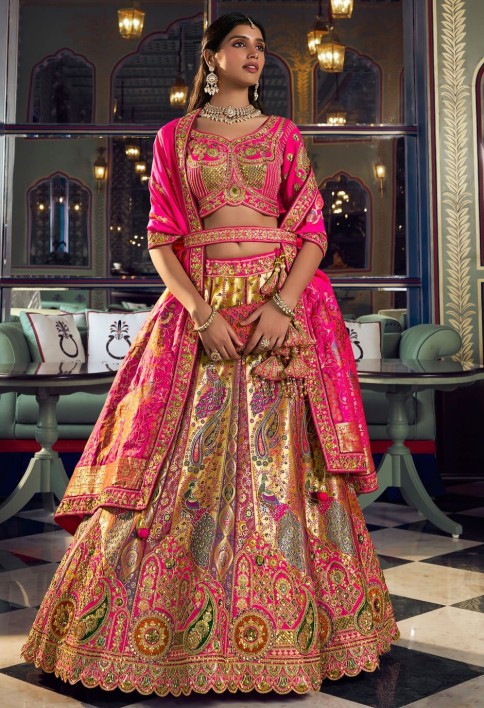 Multi Colour Designer Lehenga Choli in Banarasi with Embroidered